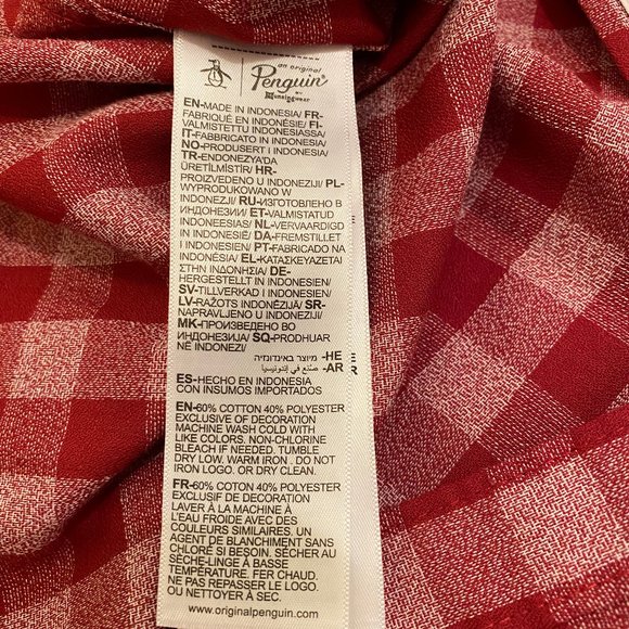 SOLD***Original Penguin Men's Red Gingham Long Sleeve Button Down Shirt - M - Picture 10 of 12